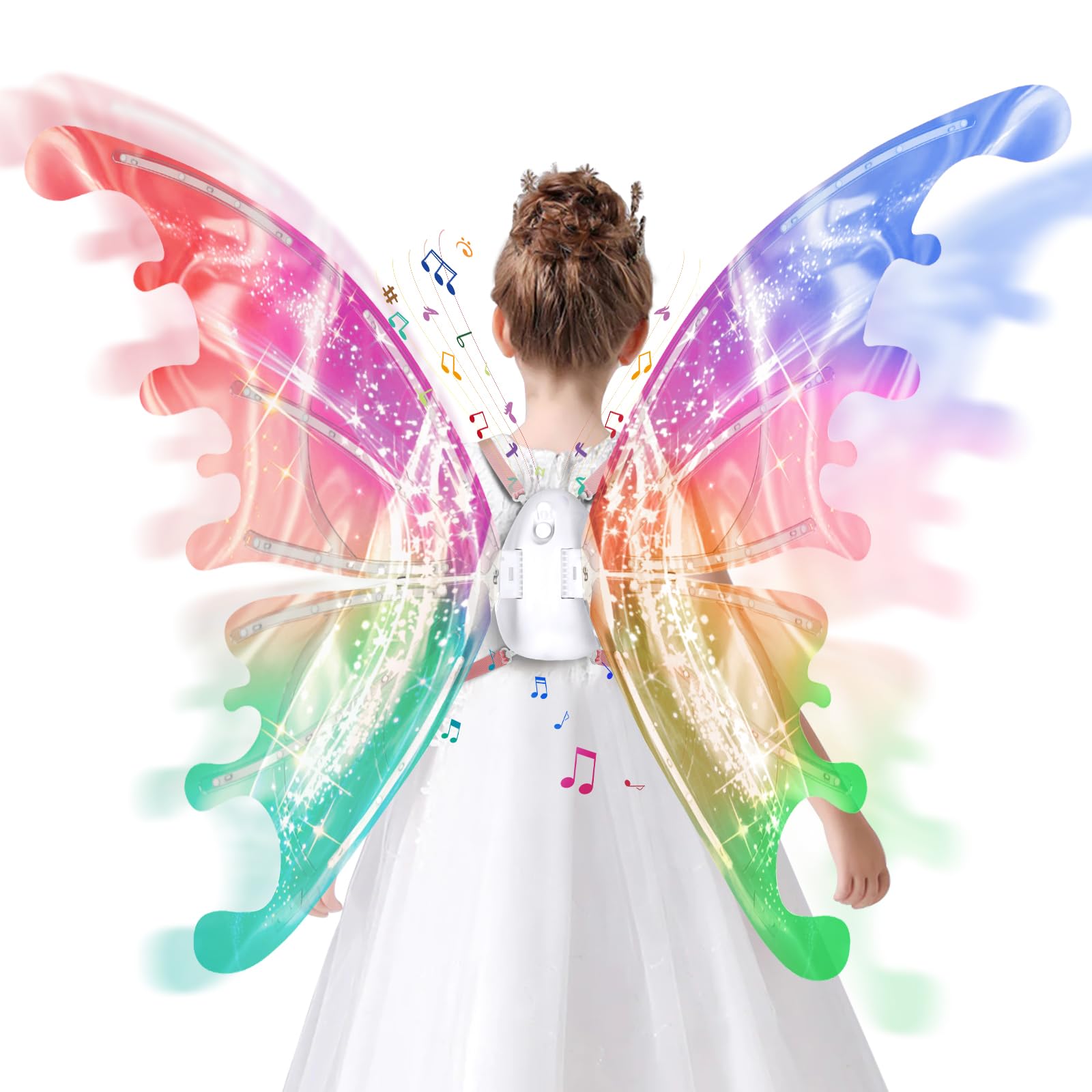 PATPAT® Electric Butterfly Wings for Girls with LED Lights and Music, Light Up Moving Fairy Wings for Halloween Christmas Birthday Party, Princess Cosplay Costume Accessory Gift for Kids 5+ Years PATPAT® Electric Butterfly Wings for Girls with LED Lights and Music, Light Up Moving Fairy Wings for Halloween Christmas Birthday Party, Princess Cosplay Costume Accessory Gift for Kids 5+ Years
